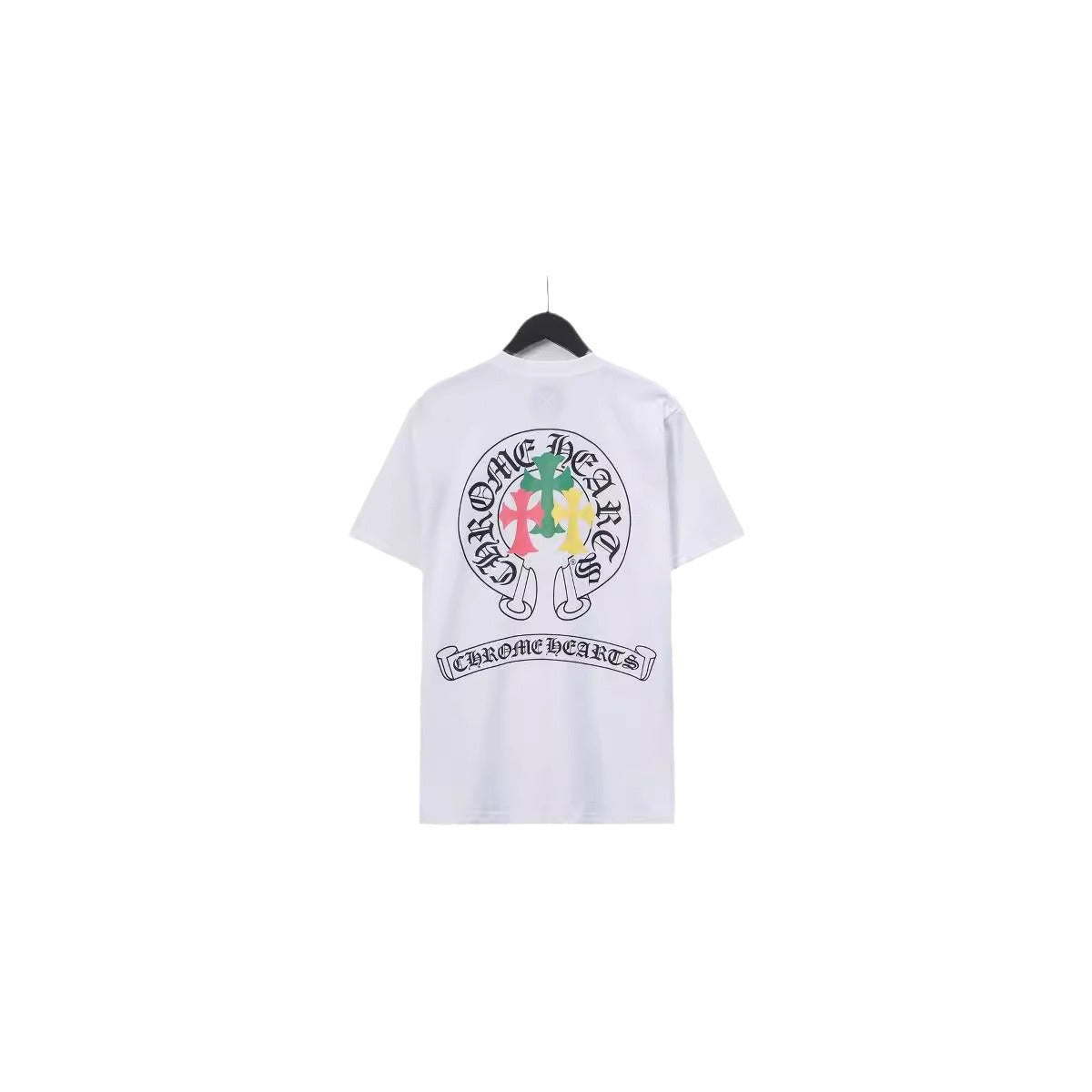 CHH Chrome Heart T Shirts Crowe Scroll Heart Color Cross Print Crew Neck Short Sleeve
