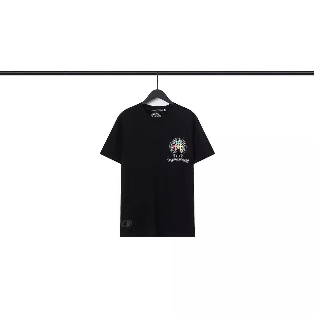 CHH Chrome Heart T Shirts Crowe Scroll Heart Color Cross Print Crew Neck Short Sleeve